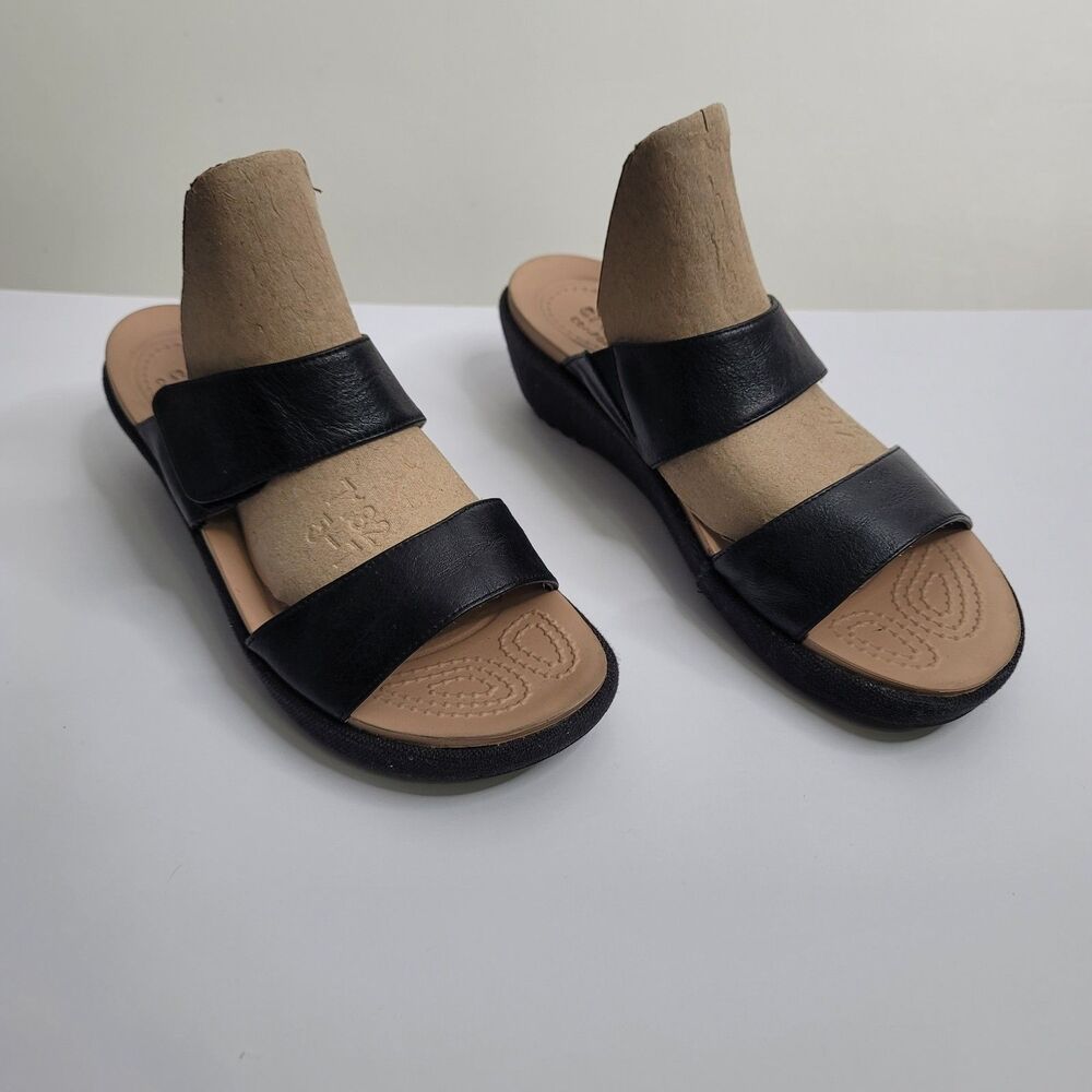Crocs Black Wedge Slide Sandals Size 8 Cushioned Comfort Two Strap Slip On Shoe